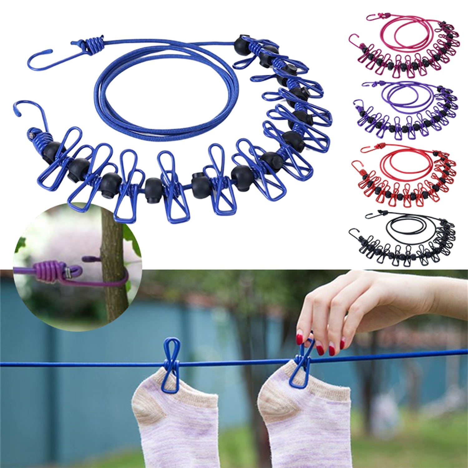 Portable Travel Clothesline With Clips